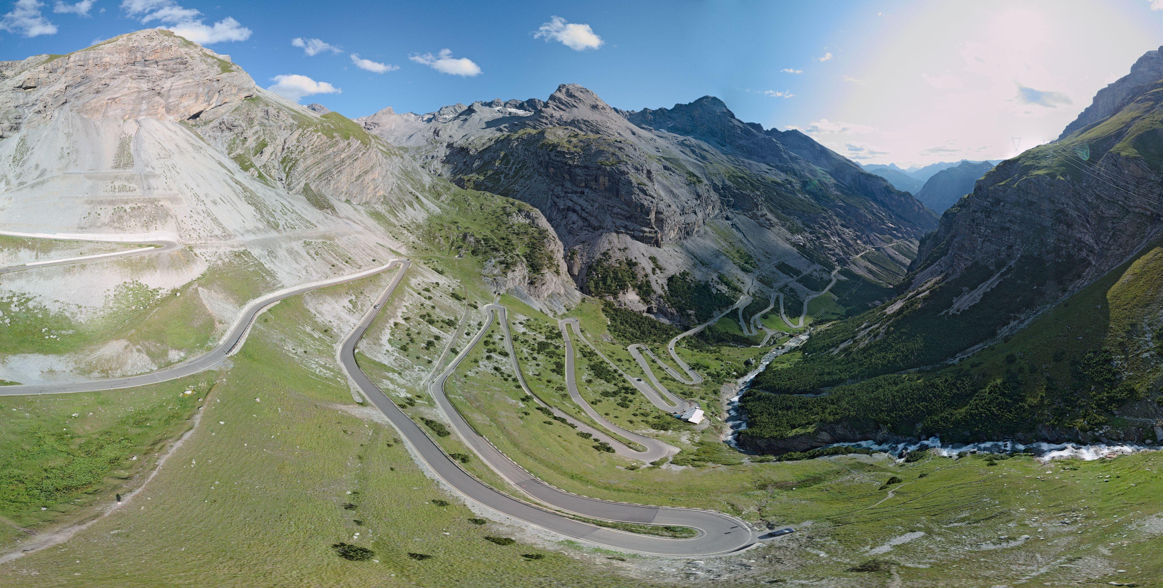 The Stelvio road looking towards Bormio.