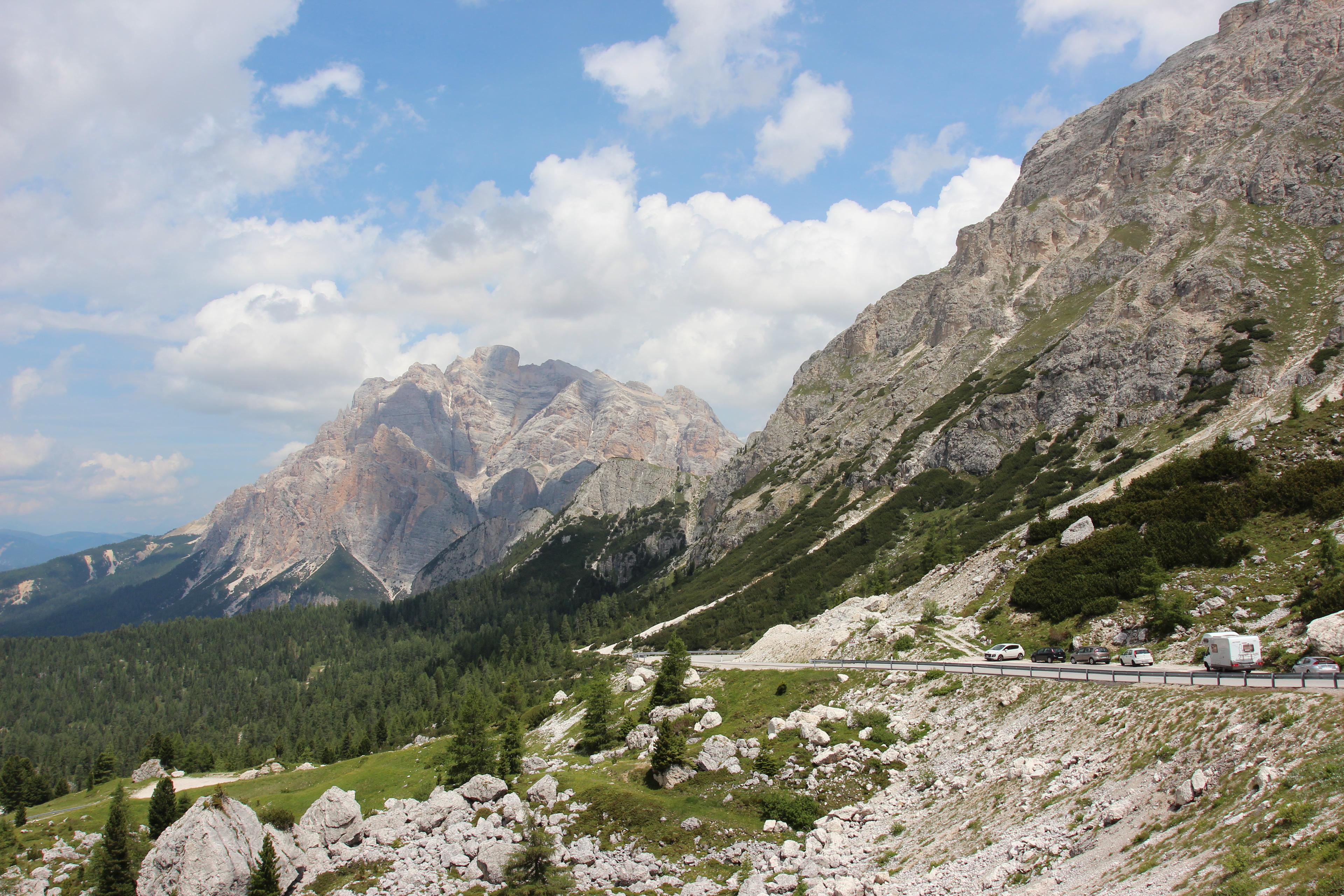 Passo di Valparola road in the Italian Dolomites